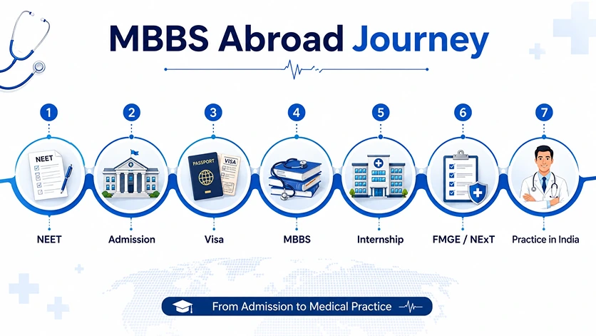 MBBS Abroad roadmap infographic for Indian medical students.