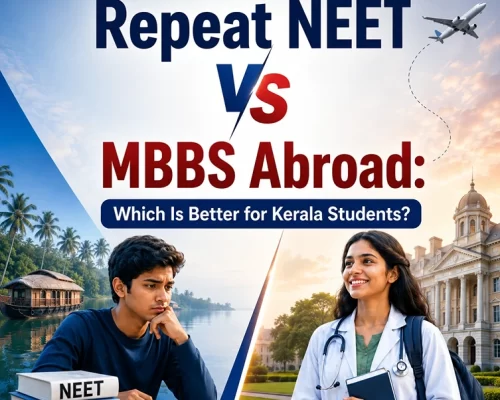 Repeat NEET vs MBBS Abroad banner for Kerala students.