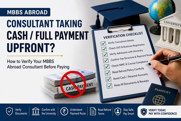 MBBS abroad consultant verification checklist before upfront payment.