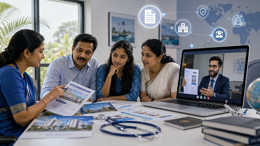 Kerala Family Comparing MBBS Abroad Consultants