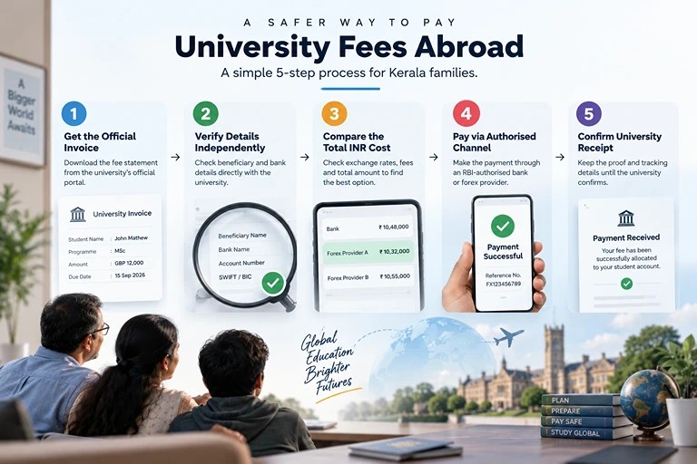 Steps to safely pay university fees abroad from Kerala